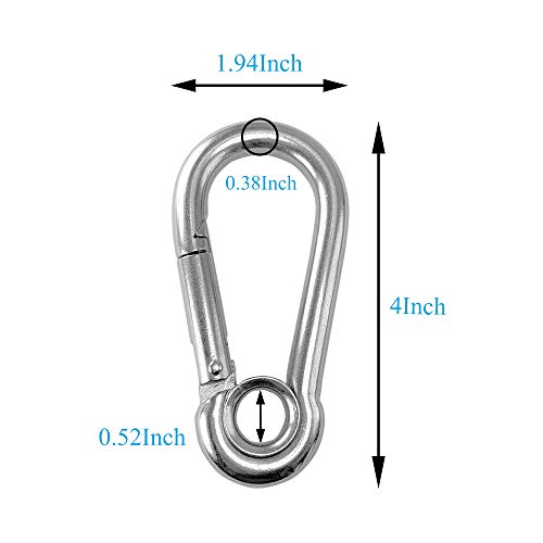 2pcs 3/8'' Stainless Steel Snap Hook Link M10 Carabiner Clip with Eyelet, 650lb Load, 4 Inch Length - size: 3/8''