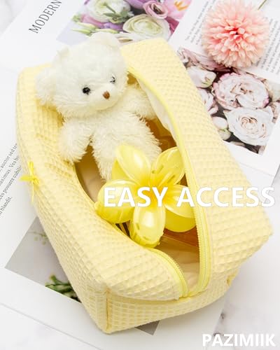 Cozy Makeup Bag for Women,Zipper Cosmetic Pouch,Waffle Yellow,2 Pack - color: Waffle Yellow