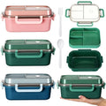 Hushee 3 Pack 42 oz Bento Lunch Box 2 Layers 3 Compartments Bento Plastic Box for Adults, Microwave Dishwasher and Freezer Safe Lunch Snack Containers and Cutlery for Travel, Back to School, Office