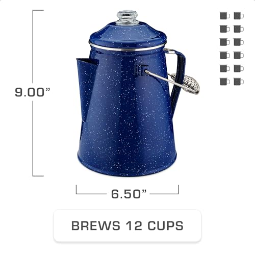 COLETTI Classic Enamel Set Coffee Percolator & Mugs — The Most Nostalgic Camping Coffee Pot, Now Modernized [Blue Enamel, 12 Cup Percolator Coffee Pot & Set of 4 Mugs] - color: Blue