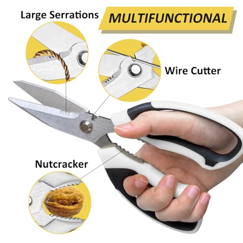 Scissors Heavy Duty Set, Ultra Sharp Stainless Steel Shears with Protective Cover, Easy Cutting Cardboard, Wires, Fabric, Leather, Iron Mesh (White) - color: White