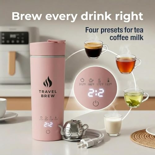 Portable Travel Kettle with Tea Infuser- Mini Electric Kettle with 4 Temperature Settings, with Auto Shut-Off & Boil Dry Protection (Pink) - color: Pink