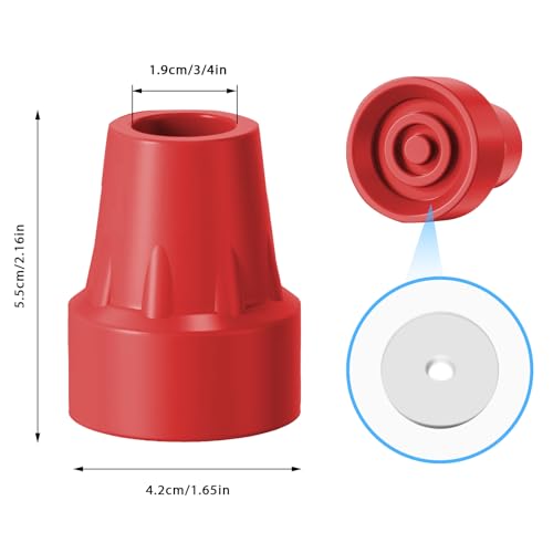 4 Pack Replacement Rubber Cane Tips 3/4 Inch Heavy Duty Rubber Crutch Tips Non Slip Walker Tips for Walkers Commodes Shower Chairs Canes Leg (Red) - color: Red