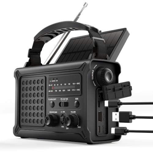 Emergency Radio, 12000mAh Solar Hand Crank NOAA Weather Radio, Black - color: Upgraded Black