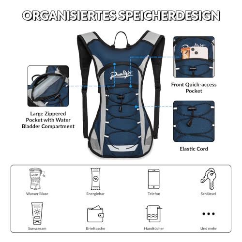Runlight Running Vest,Lightweight Adjustable Chest Pack with Pistol Holster, Pack with 1.5L Water Bladder, Reflective Running Hydration Vest - color: W230-Blue