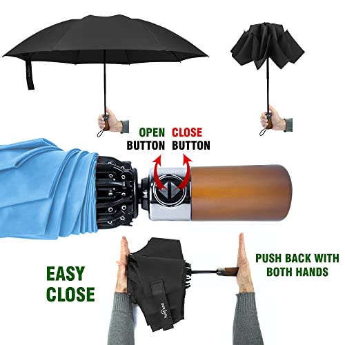 Raintrend Windproof Travel Umbrellas for Rain Automatic +10% Bigger Canopy Strong Frame Compact Folding Portable Umbrella for Women Men Backpack Purse - color: Y Sky Blue