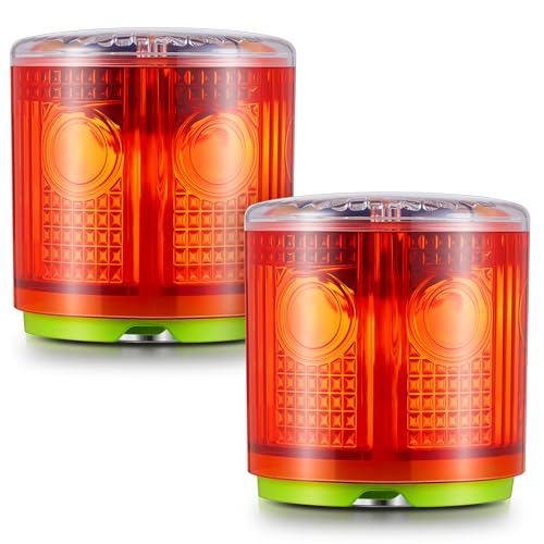 2 Pcs Solar Strobe Warning Traffic Light 360 Degree Single Column IP65 Waterproof Emergency Strobe Flashing Barricade Safety Road Construction Traffic Light(Red,Magnetic) - color: Red, size: Magnetic