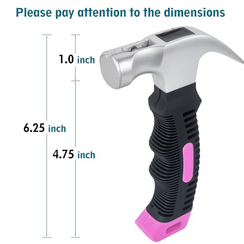 Small Claw Hammer - Mini Hammer for Women&Kids, Camping Hammer, Stubby Tack Hammer, Nail Hammer with Magnetic (Pink) - color: Pink