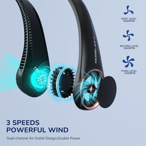 Portable Neck Fan Rechargeable, Personal Neck Cooling Fan, Hands Free Bladeless Fan, Ultra Quiet, 3 Speeds Adjustable Strong Wind, 4000 mAh Battery Operated, Gifts for Men Women Mom Dad(Black), Small - color: Black