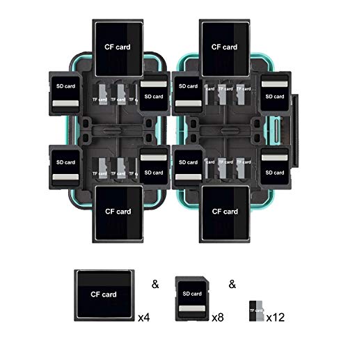 LYNCA 24 Slots Camera Memory Card Case Holder Water-Resistant Anti-Shock SD Card Case Holder Wallet for 8 SD Cards 4 CF Cards 12 Micro SD/TF Cards Storage Box, Compact Memory Cards Wallet (Green) - color: Green