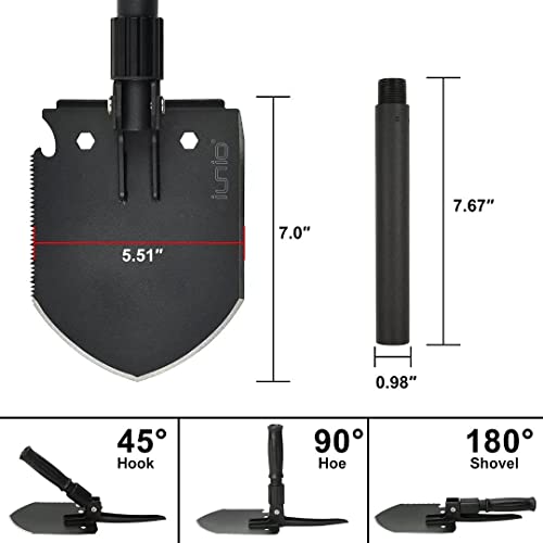 iunio 35in Folding Survival Shovel, Heavy-Duty Carbon Steel Military Shovel, Entrenching Tool for Disaster Recovery, Car Emergency, Camping, Off-Road, Gardening, Backpacking, and Metal Detecting - size: 35in Premium E-tool