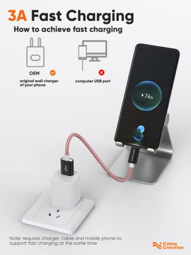Short USB C to USB A 0.8ft,USB A to Type C Cord for iPhone/Laptop/Carplay | Anti Tear Braided, 0.5ft~10ft, 3A Fast Charging, 480Mbps, 56Kohm Pull-up Resistor,for Powerbank Cellphone Android Auto - color: Red, size: 0.8FT