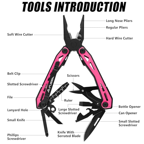 FLISSA 16-In-1 Multi-Tool Pliers, EDC Multitool, Multipurpose Tool, Pink - color: Pink