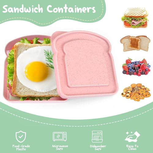 Sandwich Containers, Sandwich Containers for Lunch Boxes, Reusable Plastic Food Storage Sandwich Box with Lid, BPA Free, Microwave Safe, for Family Adults for Office, Camping (White & Pink) - color: White & Pink