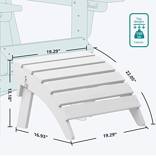SERWALL Folding Adirondack Ottoman Set of 2, No-Assembly Outdoor Footstool, High Impact Polystyrene Folding Adirondack Footrest, White - color: White, size: 2 Pcs