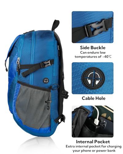 WATERFLY Lightweight Packable Hiking Backpack, 30L Day Pack | Foldable, Water Resistant Travel Daypack with Multiple Pockets, Wet Pocket, Ultralight Day Pack for Woman Man, Everyday Carry - color: Deep Blue