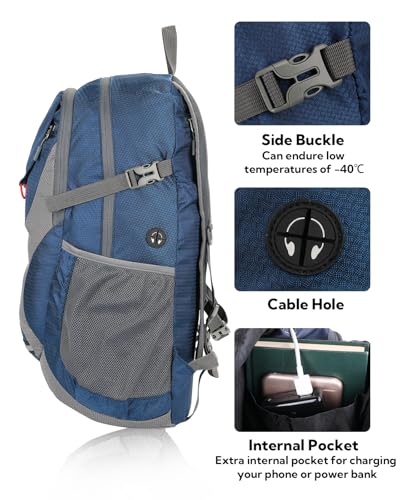 WATERFLY Lightweight Packable Hiking Backpack, 30L Day Pack Blue | Water Resistant Foldable Travel Daypack with Multiple Pockets, Wet Pocket, Ultralight Day Pack for Woman Man, Everyday Carry - color: Blue