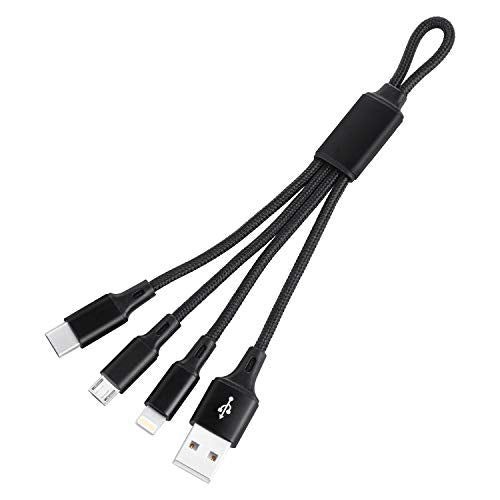 IFLASH 3in1 MicroUSB/Type C Cable, 3 in 1 Multi USB Charging Short Travel Size 8” Keychain Cord for Samsung Galaxy S10 S9 S8, Android Smartphones, iPhone 17 16 15 14 13 XS MAX XR X 8 7 Plus (Black) - color: Lightning + TYPE C + Micro (Black)