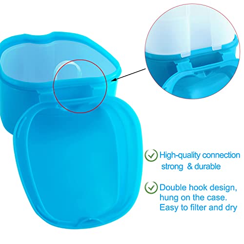 Keedolla Denture Cup Orthodontic Retainer Case, Denture Bath Box Dental Mouthguard Case Cleaning with Brush, Strainer Basket and Lid Waterproof - Blue - color: Blue