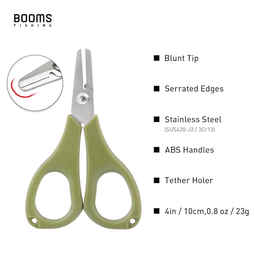 Booms Fishing Scissors for Braided Line: Braided Line Cutter with Zinger Retractor for Saltwater and Freshwater - Micro Serrated Shears Multi-Function Fishing Snips, S01 3.9" Green - color: Green_1