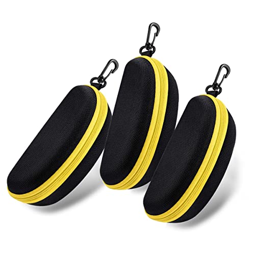 3pcs Zipper Hard Shell Sunglasses Case and Eyeglasses Case Portable Travel Glasses Case with Plastic Hook - color: Yellow