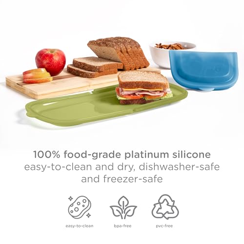 Ubbi Platemate Reusable Silicone Storage Bag, Juniper | Opens Flat as Placemat, Dishwasher & Freezer-Safe, Lunch Container, Leakproof Sandwich & Snack Bag, Easy to Clean, BPA-Free - color: Juniper Sandwich Bag