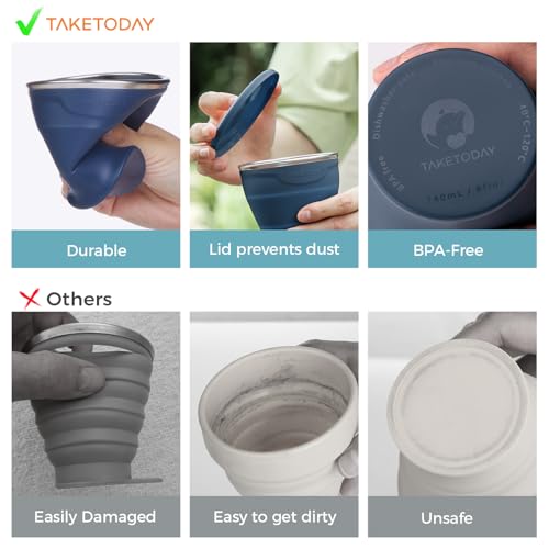 TakeToday Collapsible Cup 8 oz, Foldable with Lid for Travel, Navy | Foldable, With Lid, For Travel - color: Navy