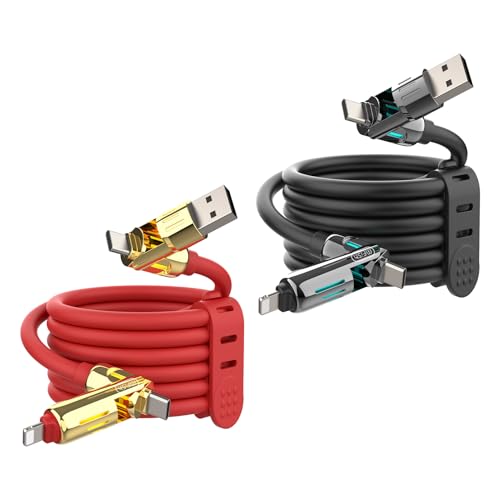MFish 2-Pack 240W 4-in-1 Multi Charging Cable, Black+Red, 6.6FT | Carrying Case, USB-A & USB-C to USB-C/Lightning, For iPhone 17/16/15/14, MacBook, iPad, Laptop, Samsung S25/S24 - color: Black+Red, size: 2-Pack 6.6FT