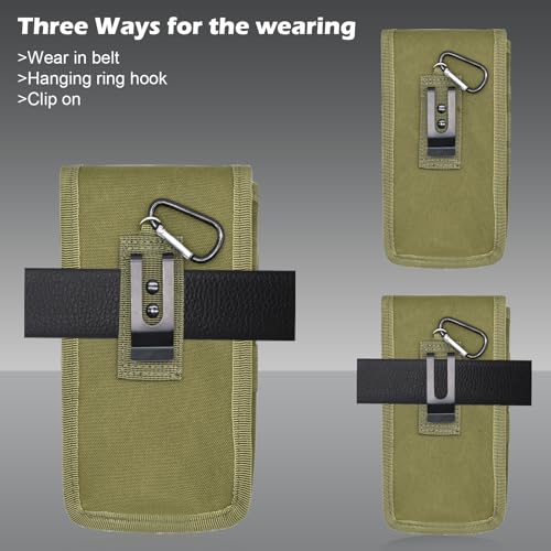 Belt Tool Pouch, Tactical Utility Organizer with Cell Phone Holder, Durable Heavy-Duty 1000D Nylon EDC Multitool Holster with Multi-Pockets for Electricians, Handymen, Work, Hiking - color: Army green