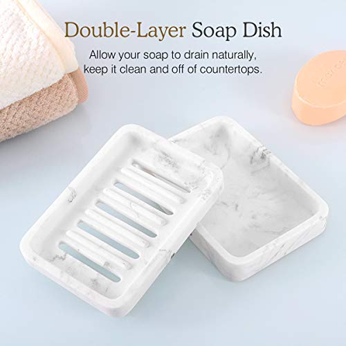 Luxspire Soap Dish Tray, Double Layer Soap Holder, White Marble - color: White Marble