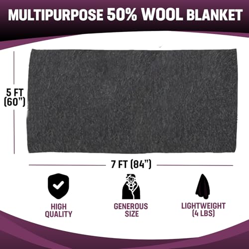 Kemp USA Wool Blanket 60 x 84 Inch Fire Retardant Military Survival Camping | 50% Wool Multipurpose Blanket, 5 Lb Heavy-duty Fire Retardant Throw for Survival, Camping, Military and Disaster Relief