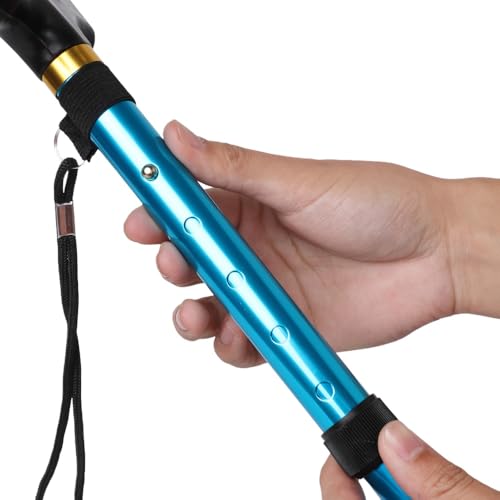 Folding Lightweight Walking Stick - Adjustable Aluminum Metal Collapsible Travel Cane with Non-Slip Rubber Base - color: Upgraded-Blue