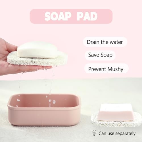 Large Travel Soap Case Leak Proof, Silicone Shampoo Bar Holder, Soap Container with Draining Layer, Slip-Resistant Portable Bar Soap Holder for Shower, Bathroom, Gym, Camping(Pink) | Soap Container with Draining Layer, Slip-Resistant Portable Bar Soap Hol