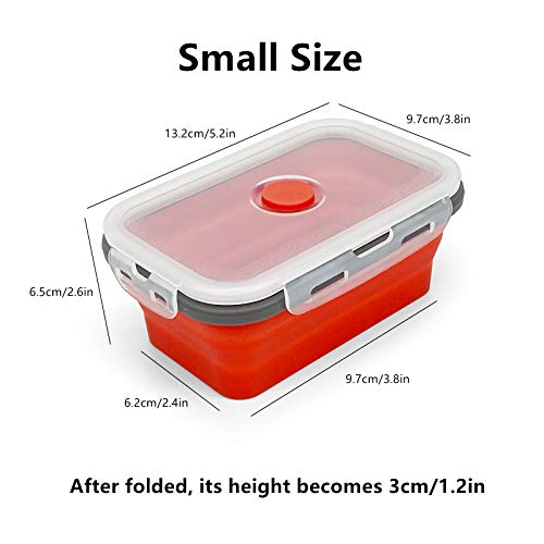 CCyanzi 3piece Collapsible Food Storage Containers with Lids, Silicone Lunch Container, Microwave & Freezer Safe, Space Saving for Kitchen Cabinet and Camping Backpack,(red gray) - color: red with gray