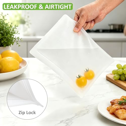 Reusable Sandwich Bags & Snack Bags Set, 8 Pack, 100% Silicone Reusable Storage Bag, Soft Shell Ziplock Silicone Food Storage Containers, Freezer Microwave Oven Dishwasher Safe, Translucent - color: Translucent | S+XS | 8 Pack Flat