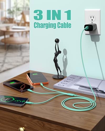 3 in 1 Multi Charging Cable for Multiple Devices Fast Charge cord 2Pack 4FT | Car Travel Essentials,MFI Certified Universal Phone Charger with Type C/Micro USB/IP for iPhone17-5 iPad Android Green/Rose - color: Green/Rose-4ft
