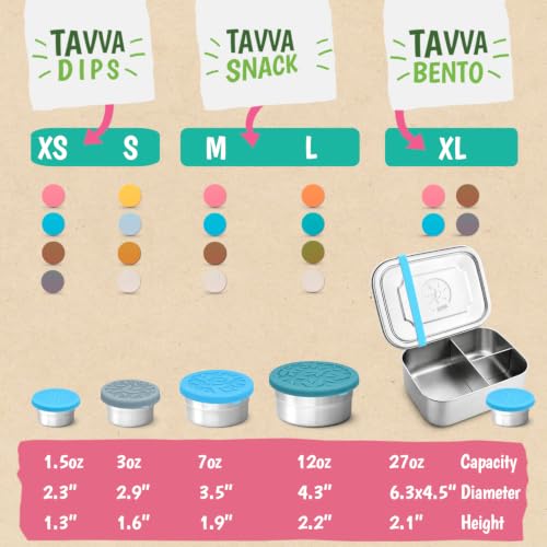 TAVVA 4 X 7oz Stainless Steel Snack Cups, Metal Lunch Boxes, Leakproof Lids | BPA free, 304 steel, silicone lids, dressing and dip cups, portable and reusable, lightweight, dishwasher and freezer safe - size: 7oz [Clear]
