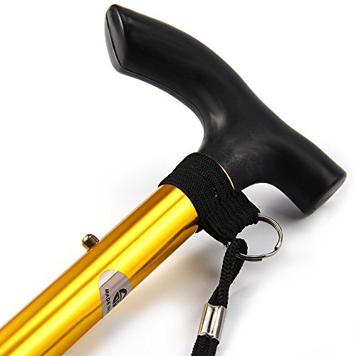 Folding Lightweight Walking Stick - Adjustable Aluminum Metal Collapsible Travel Cane with Non-Slip Rubber Base - color: Golden