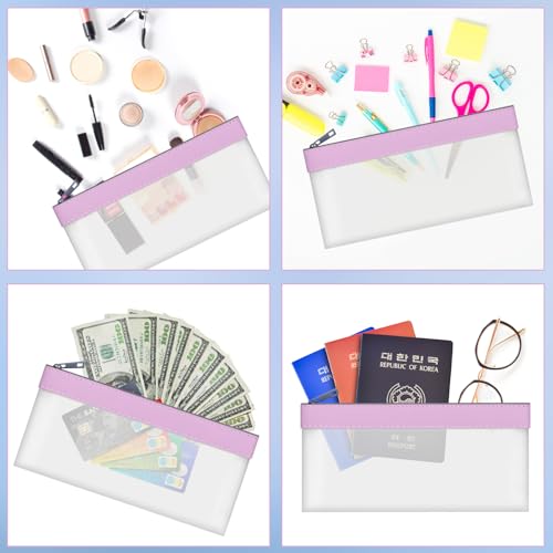 4 Pack Clear Money Envelopes for Cash Money Bag Pouch 7.6x3.7 inch | Waterproof TPU Money Bags With Zipper Cash Bag for Coin Invoice Bills Tools Cosmetics Rceipts School Supplies Gifts - color: Purple