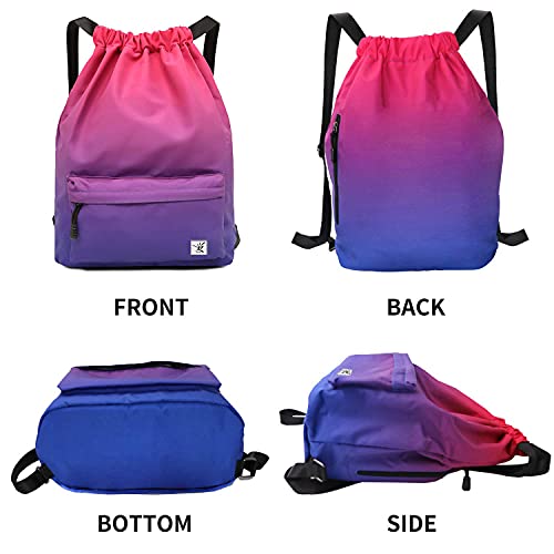 Waterproof Drawstring Bag, Gym Bag Sackpack Sports Beach Backpack for Men Women - color: 07-gradual Purple