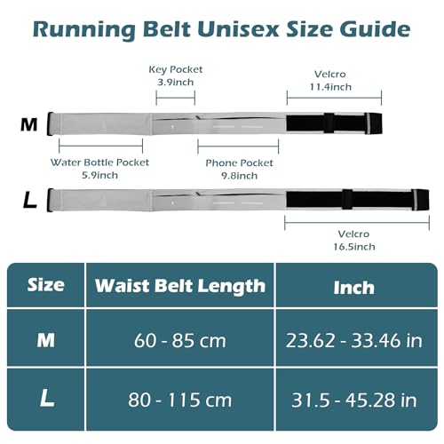 Slim Running Belt for Men and Women, Running Waist Pack | with Water Bottle & Towel Multi Pocket Fanny Pack - Phone Holder, Adjustable for Running, Climbing - Medium - Grey - color: Grey-medium