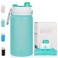 PLTCAT Collapsible Water Bottles, 19oz Foldable Silicone Travel Bottles | BPA-Free Silicone, Leak-Proof Lids, Dishwasher Safe, Carabiner Clips, Compact Roll-Up Design - color: Green