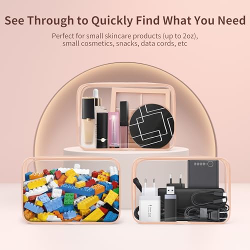 TISRATOK 12 PCS Clear Makeup Bags with Zipper, TSA Approved Toiletry Pouch - color: Orange Pink, size: medium