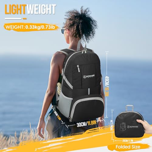 ZOMAKE Lightweight Packable Backpack 35L, Water Resistant Foldable Day Pack | Collapsible Hiking Backpacks, Compact Folding Daypack for Travel Camping, Everyday Carry, Multi-Pocket Layout(Black) - color: Black
