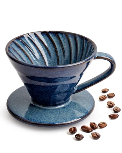 Pour Over Coffee Maker, Single Cup Ceramic Coffee Dripper, Reusable Filter Cone Drip Holder Slow Brewer with Hole Flat Bottom for Home, Office, Travel, Camping (Blue) - color: Blue