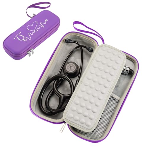 Hard Stethoscope Case for 3M Littmann Classic III, Lightweight II S.E, Cardiology IV Diagnostic, MDF Acoustica - ID Slot, Mesh Pocket for Nurse Accessories and Medical Supplies (Purple - Pu Leather) - color: Purple - Pu Leather