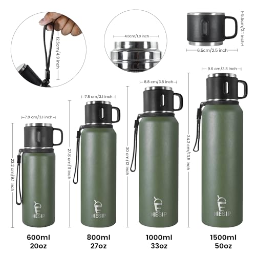 Stainless Steel Insulated Bottle, 27oz with cup Vacuum Insulated Water Bottle, Thermo for Hot Drinks/Cold Drinks,24-Hr Insulation Commute, Travel - color: Green, size: 27 Ounces