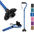 Self Standing Walking Cane Quad Base for Seniors | Lightweight aluminum, foldable design, 31–36 in adjustable height, EVA offset handle, self-standing quad base - color: Dark Blue