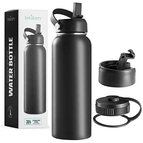 32 oz Insulated Water Bottle with Straw Lid, Stainless Steel - color: Midnight Black, size: 32 Ounces