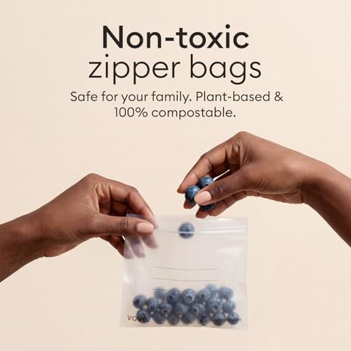 Vove Compostable Storage Bags 160 Ct Variety Pack (S/M/L/XL), Plastic-Free Zip Bags for Food Storage and Meal Prep, PFAS-Free and BPI Certified, Freezer Safe Airtight Seal, Plant-Based - size: Multi-Size (S/M/L/XL) - 140 Count